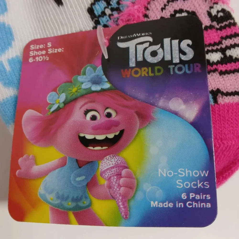 New Kids Trolls‎ World Tour No Show Socks 6 Pairs Size S Shoe Size 6 10.5